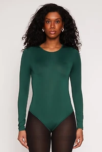 Womens Daisy Crew Neck Long Sleeve Bodysuit, Green, Size M