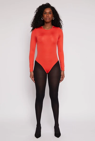 Womens Daisy Crew Neck Long Sleeve Bodysuit, Orange, Size L