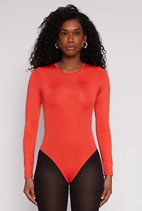 Womens Daisy Crew Neck Long Sleeve Bodysuit, Orange, Size L