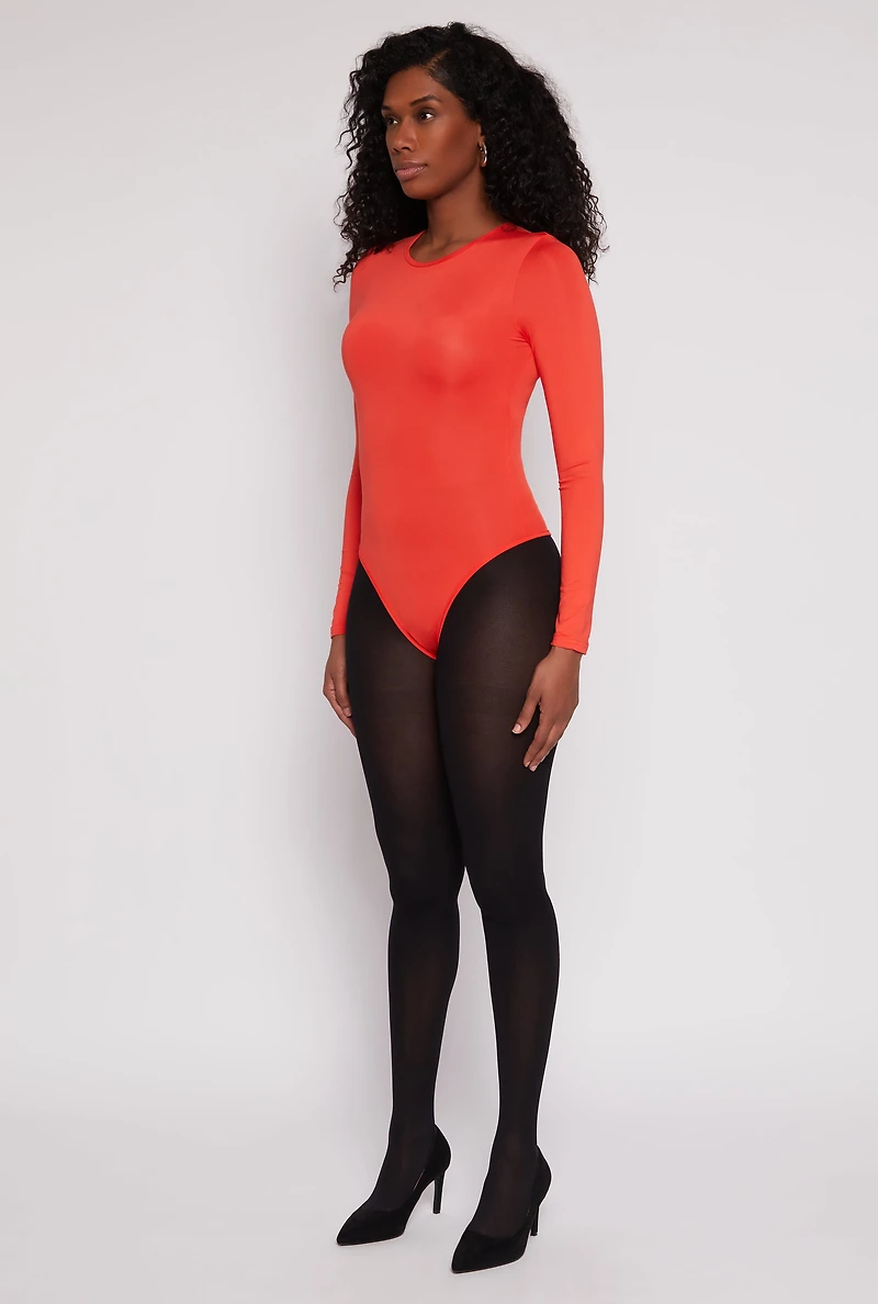 Womens Daisy Crew Neck Long Sleeve Bodysuit, Orange, Size L
