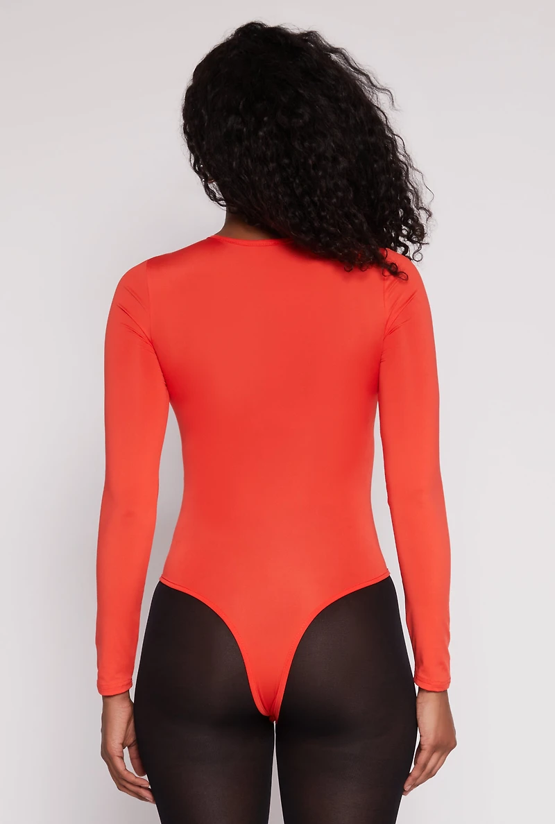 Womens Daisy Crew Neck Long Sleeve Bodysuit, Orange, Size L