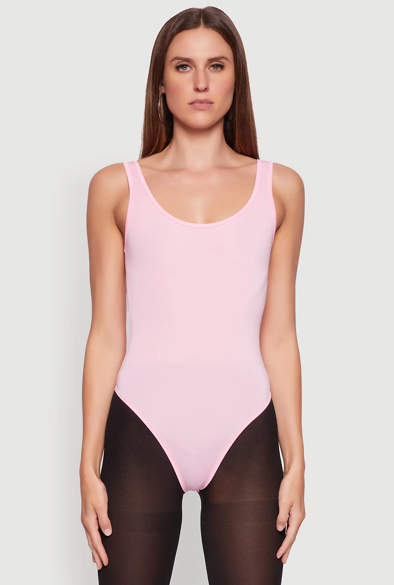 Womens Daisy Sleeveless Scoop Neck Bodysuit, Pink,