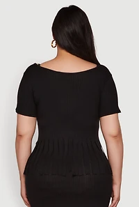Womens Plus Stylish Ribbed Knit Fringe Hem Tee,