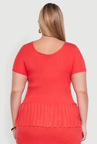 Womens Plus Size Stylish Ribbed Knit Fringe Hem Tee, Orange, Size 2X