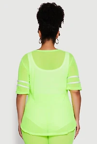 Womens Plus Varsity Stripe Short Sleeve Mesh Top,
