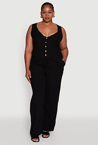 Womens Plus Crepe Knit Button Front Blazer Vest, Black,