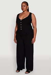 Womens Plus Crepe Knit Button Front Blazer Vest, Black,