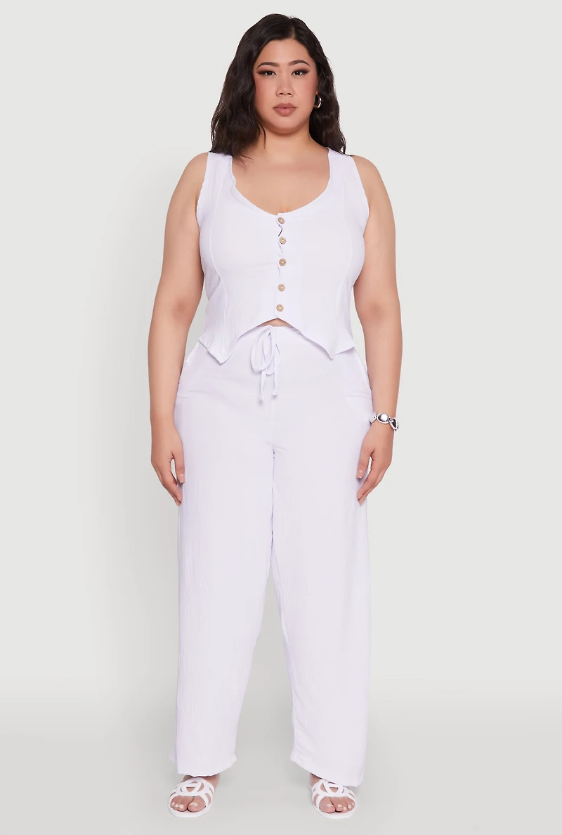 Womens Plus Size Crepe Knit Button Front Blazer Vest, White, Size 4X