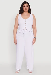 Womens Plus Size Crepe Knit Button Front Blazer Vest, White, Size 4X