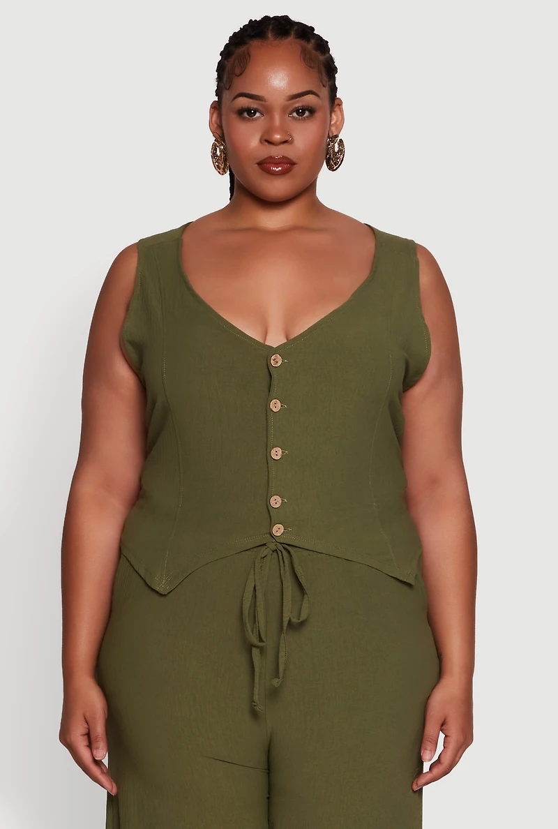 Plus Crepe Knit Button Front Blazer Vest