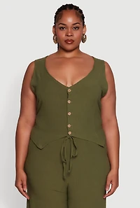 Plus Crepe Knit Button Front Blazer Vest