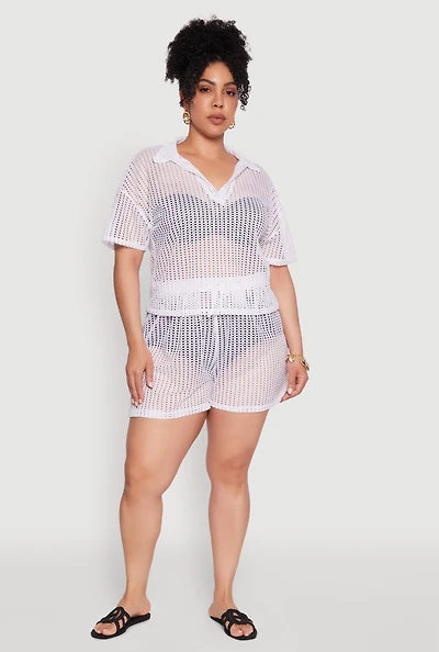 Plus Laser Cut Shorts with Drawstring Waist