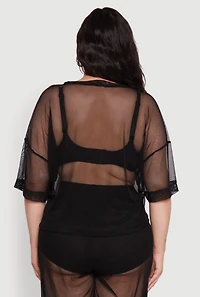 Womens Plus Trendy Mesh Crew Neck Short Sleeve Top, 4X