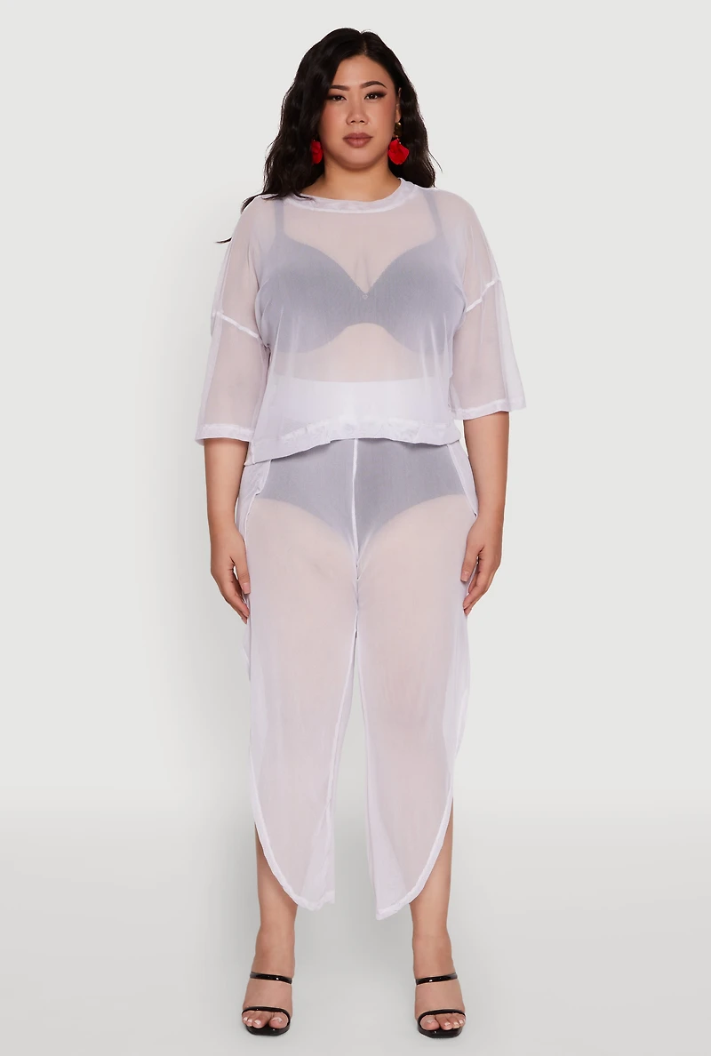 Plus Trendy Mesh Crew Neck Short Sleeve Top