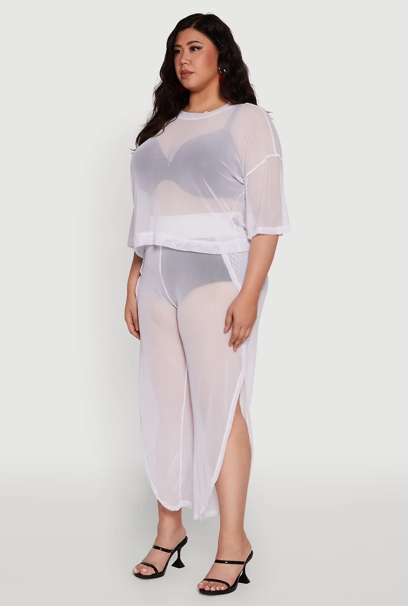 Plus Trendy Mesh Crew Neck Short Sleeve Top