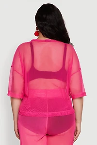 Womens Plus Trendy Mesh Crew Neck Short Sleeve Top,