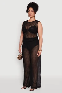 Plus Trendy Wavy Stripe Mesh Sleeveless Top