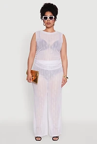 Plus Trendy Wavy Stripe Mesh Sleeveless Top