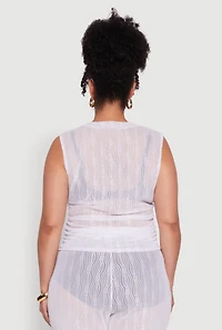 Plus Trendy Wavy Stripe Mesh Sleeveless Top