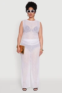 Womens Plus Size Stylish High Waisted Wavy Stripe Mesh Palazzo Pants, White, Size 4X
