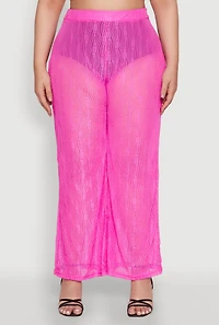 Womens Plus Stylish High Waisted Wavy Stripe Mesh Palazzo Pants, 2X