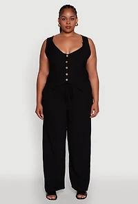 Womens Plus Size Drawstring Detail High Waisted Palazzo Pants, Black, Size 1X