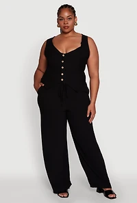 Womens Plus Size Drawstring Detail High Waisted Palazzo Pants, Black, Size 3X