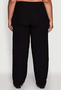 Womens Plus Size Drawstring Detail High Waisted Palazzo Pants, Black, Size 1X
