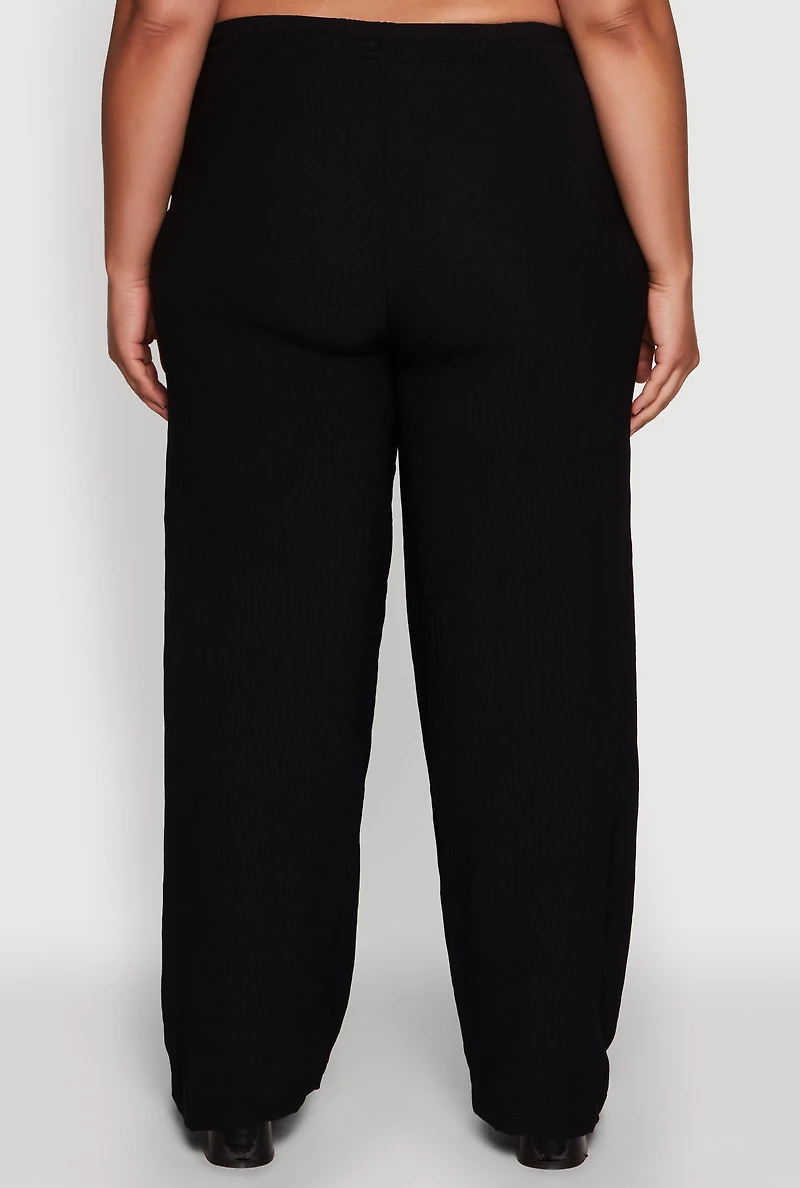 Womens Plus Size Drawstring Detail High Waisted Palazzo Pants, Black, Size 3X