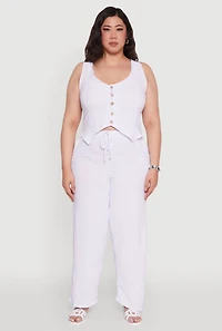 Womens Plus Size Drawstring Detail High Waisted Palazzo Pants, White, Size 4X