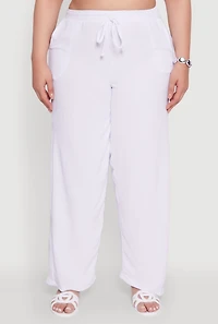 Womens Plus Size Drawstring Detail High Waisted Palazzo Pants, White, Size 4X