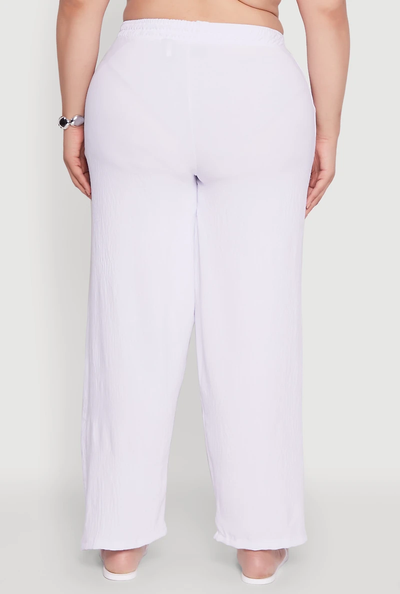 Womens Plus Size Drawstring Detail High Waisted Palazzo Pants, White, Size 4X
