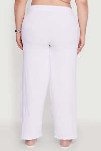 Womens Plus Size Drawstring Detail High Waisted Palazzo Pants, White, Size 4X