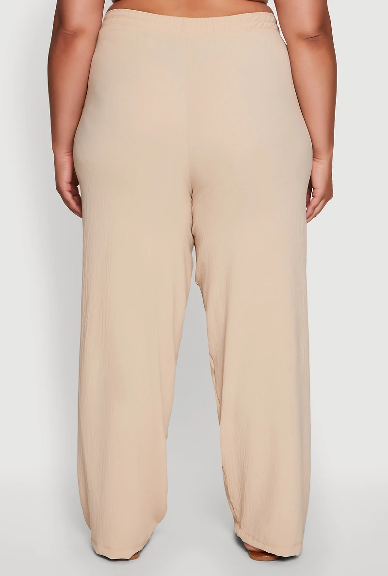 Womens Plus Size Drawstring Detail High Waisted Palazzo Pants, Khaki, Size 3X