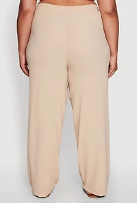 Womens Plus Size Drawstring Detail High Waisted Palazzo Pants, Khaki, Size 3X