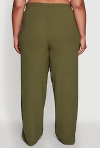 Womens Plus Size Drawstring Detail High Waisted Palazzo Pants, Green, Size 1X