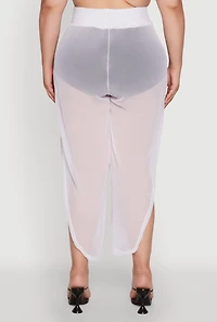 Womens Plus Size Trendy High Waist Side Slit Mesh Palazzo Pants, White, Size 1X