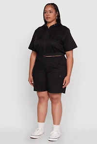Womens Plus Size Stylish Zip Front Cropped Hoodie, Black, Size 3X