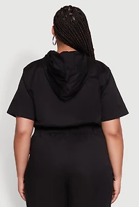Womens Plus Size Stylish Zip Front Cropped Hoodie, Black, Size 3X
