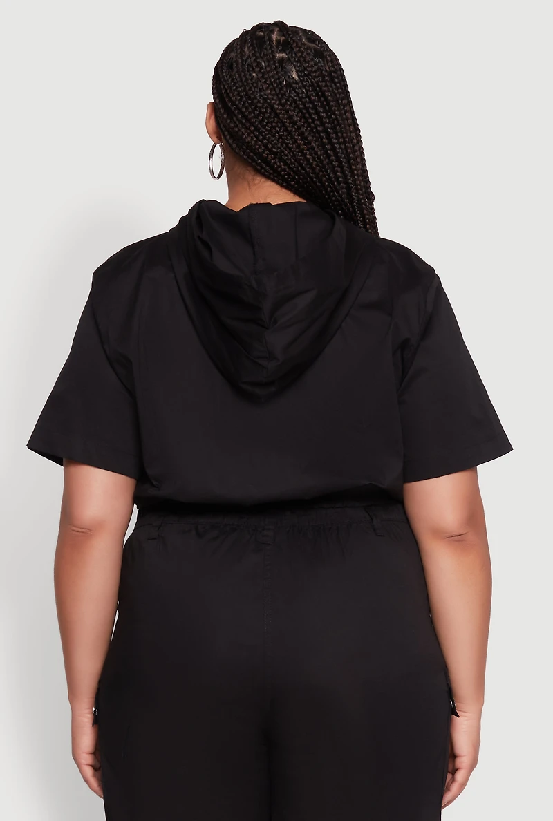 Womens Plus Stylish Zip Front Cropped Hoodie,