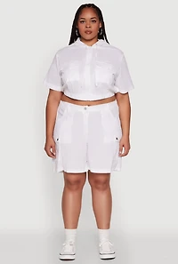 Womens Plus Size Stylish Zip Front Cropped Hoodie, White, Size 1X