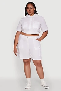 Womens Plus Size Stylish Zip Front Cropped Hoodie, White, Size 1X