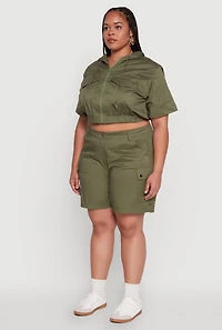 Womens Plus Stylish Zip Front Cropped Hoodie,