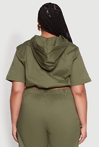 Womens Plus Stylish Zip Front Cropped Hoodie, Green,