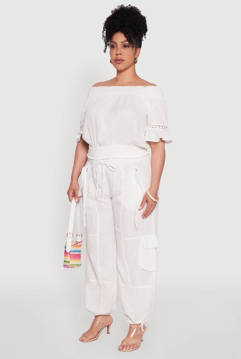 Plus Chic Crochet Detail Off Shoulder Blouse