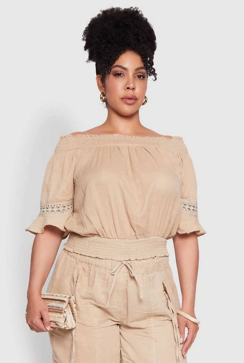 Plus Chic Crochet Detail Off Shoulder Blouse