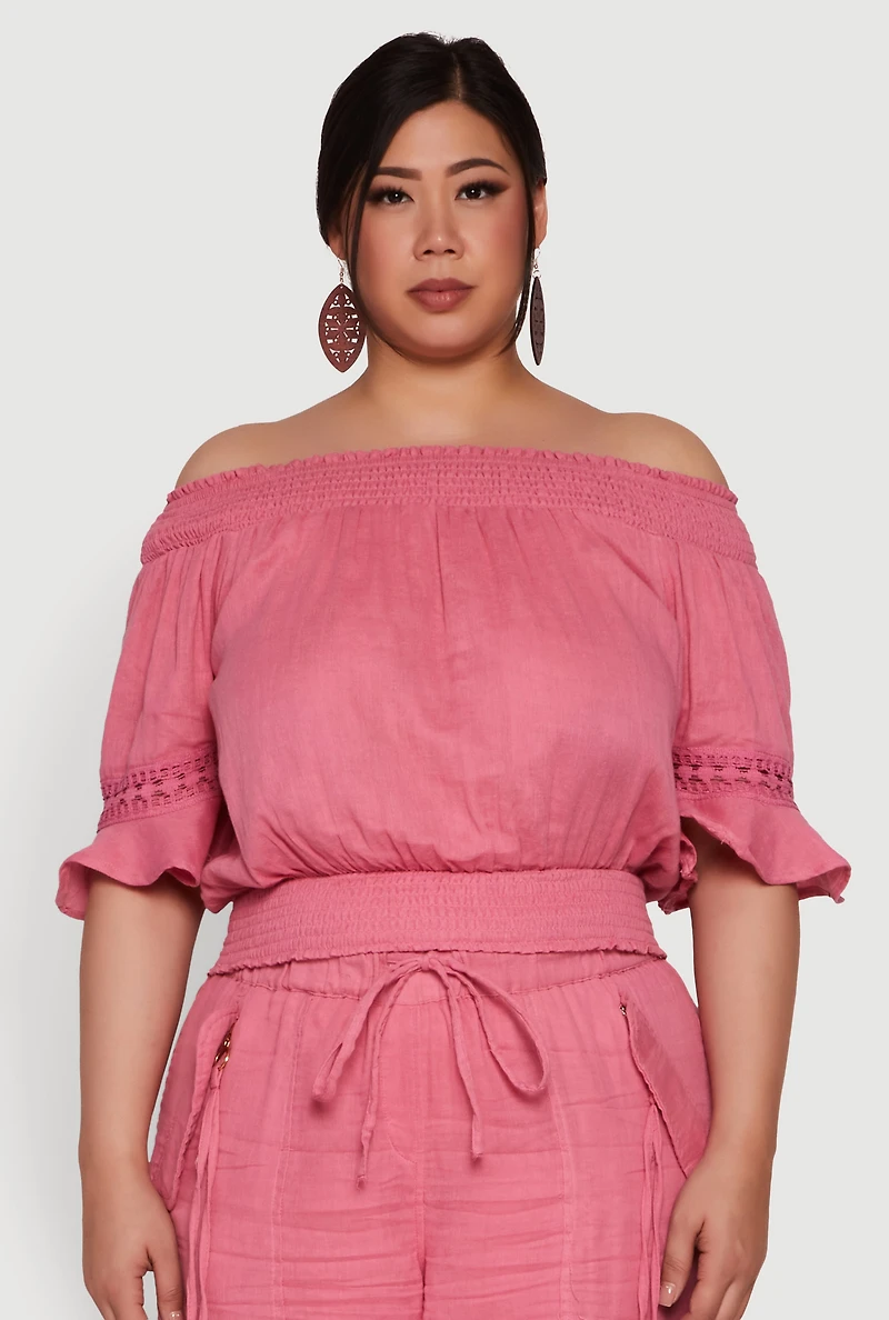 Plus Chic Crochet Detail Off Shoulder Blouse