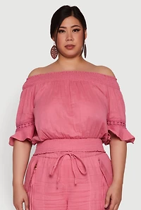 Plus Chic Crochet Detail Off Shoulder Blouse