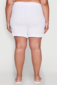 Womens Plus Size Fixed Cuff Shorts with Tie Waist Belt, White, Size 2X