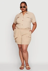 Womens Plus Fixed Cuff Shorts with Tie Waist Belt,